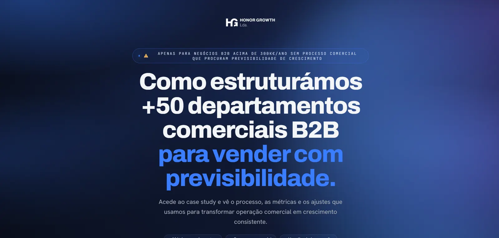 Landing page de case study B2B da Honor Growth em Portugal desenvolvida pela Main Web Solutions