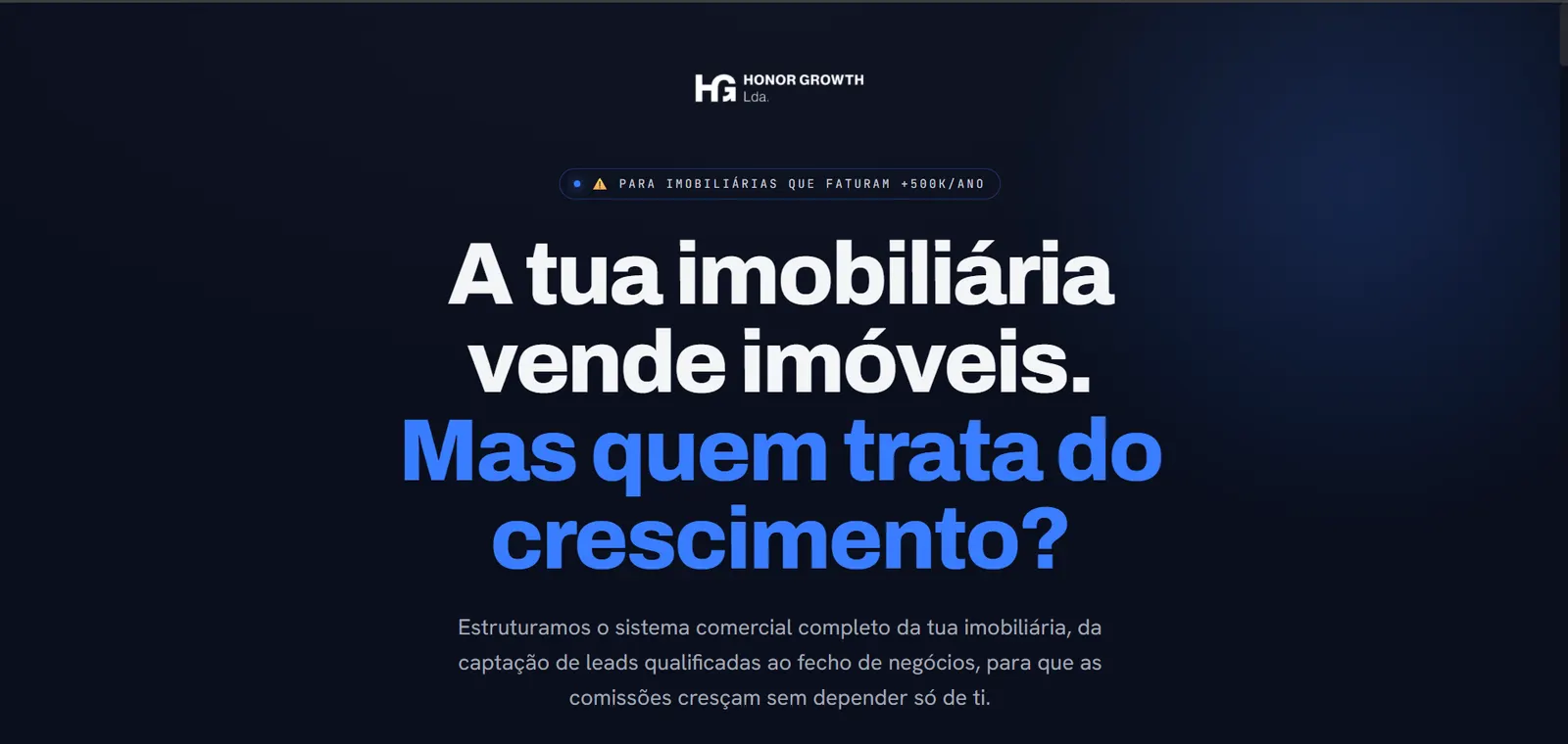Landing page para imobiliárias da Honor Growth em Portugal desenvolvida pela Main Web Solutions