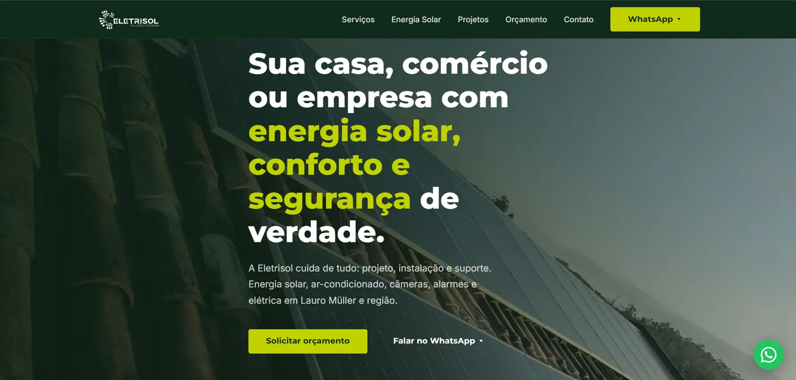 Site institucional da Eletrisol Soluções desenvolvido pela Main Web Solutions