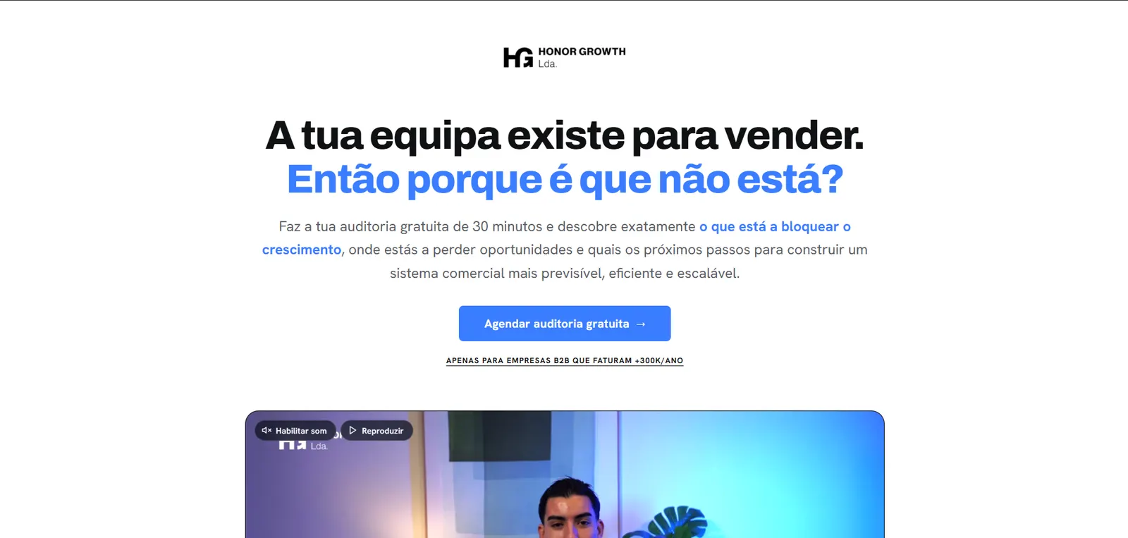 Landing page de auditoria B2B da Honor Growth em Portugal desenvolvida pela Main Web Solutions
