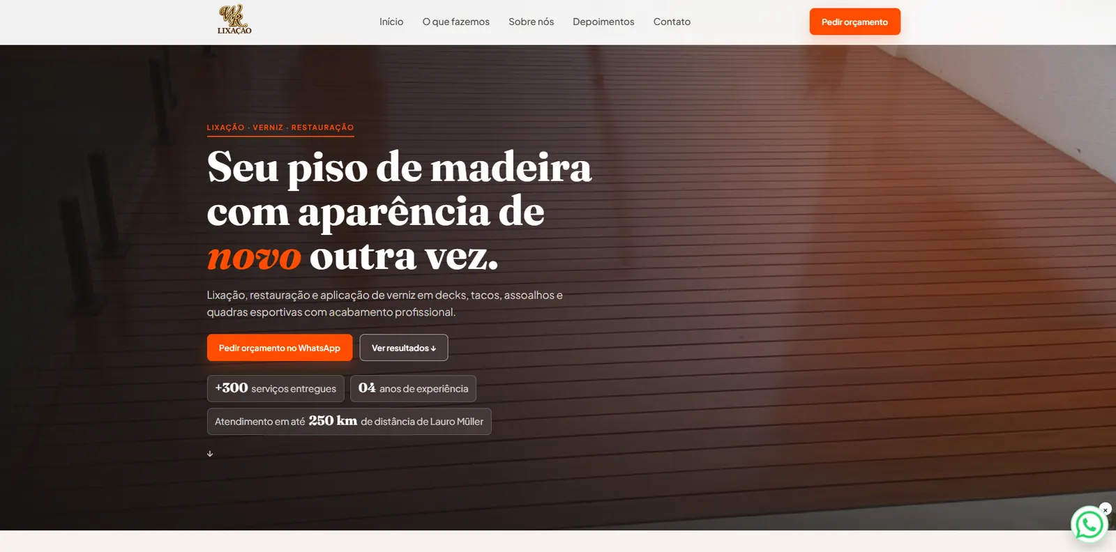 Landing page da WR Lixação desenvolvida pela Main Web Solutions